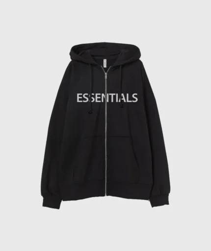 Essentials Übergroßer Hoodie mit Reißverschluss Schwarz (2)